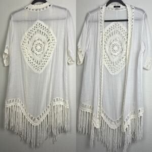 Vivid | Boho Fringe Coastal Cowgirl Bride Vacation Cover Up Festival Kimono M